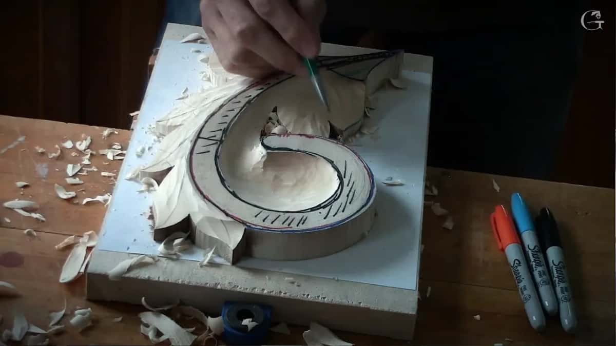 The centre line goes on first One centre line drawn down a roughed leaf in marker