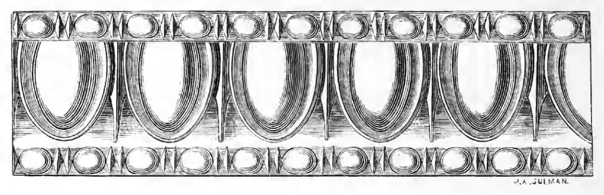 Echinus and astragal plate from the Erechtheium in Wornum's Analysis of Ornament, with the cutter's signature in the corner