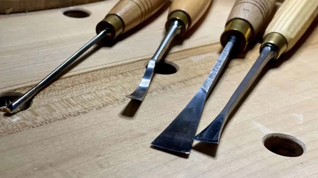 Four gouges laid out, each ground to a different sweep