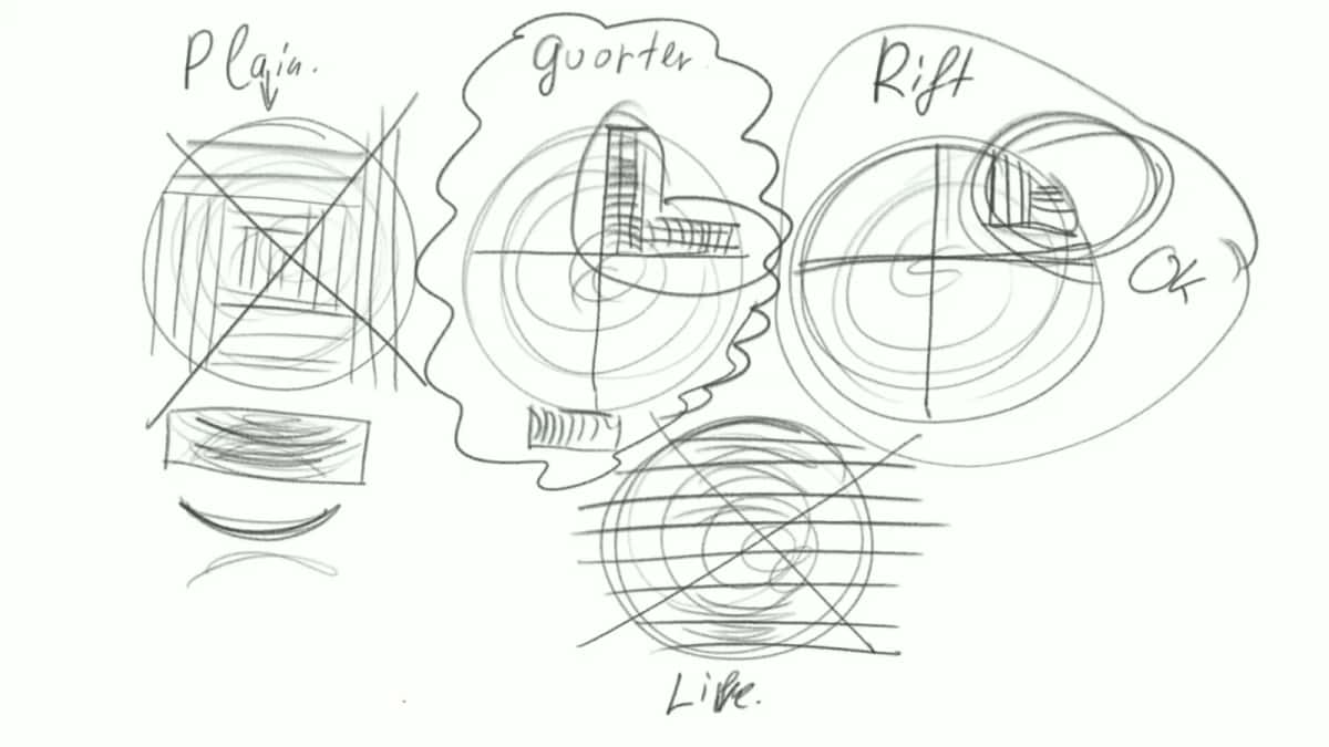 Hand drawn log diagrams comparing plain, quarter, rift and live sawn boards, with plain and live crossed out