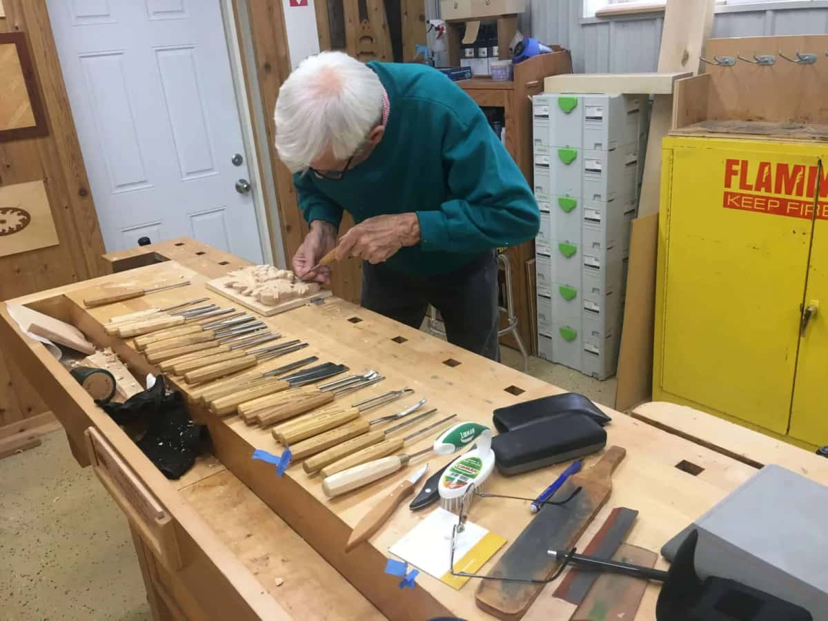 Gouges laid along a student bench