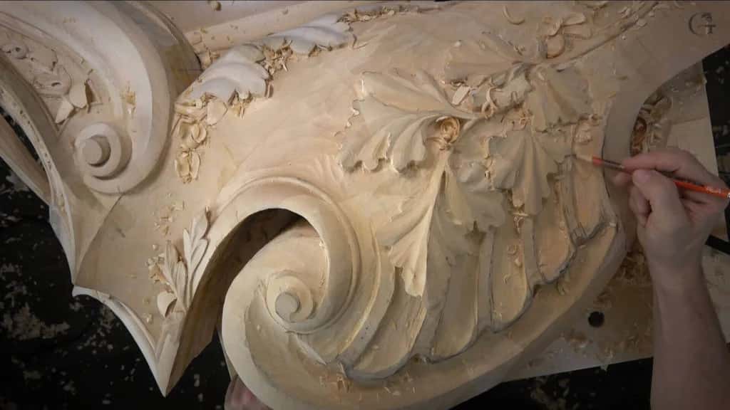A Venice room acanthus scroll, close