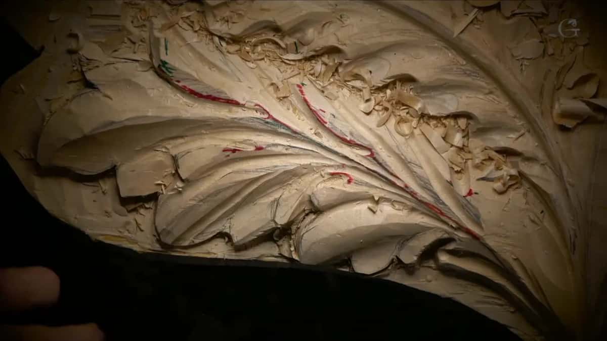 The leaf edge, rounded and divided, with marker lines still showing along its ribs