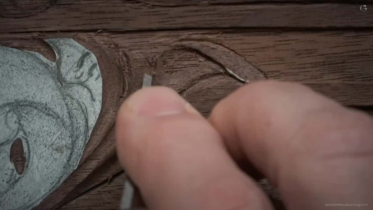 Fingers, blade, carved scroll.