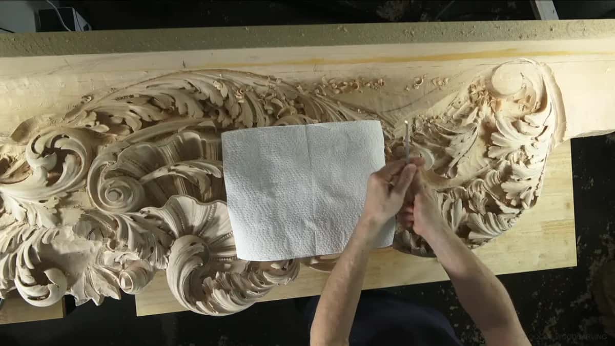 Paper towel over a finished section while the work goes on beside it