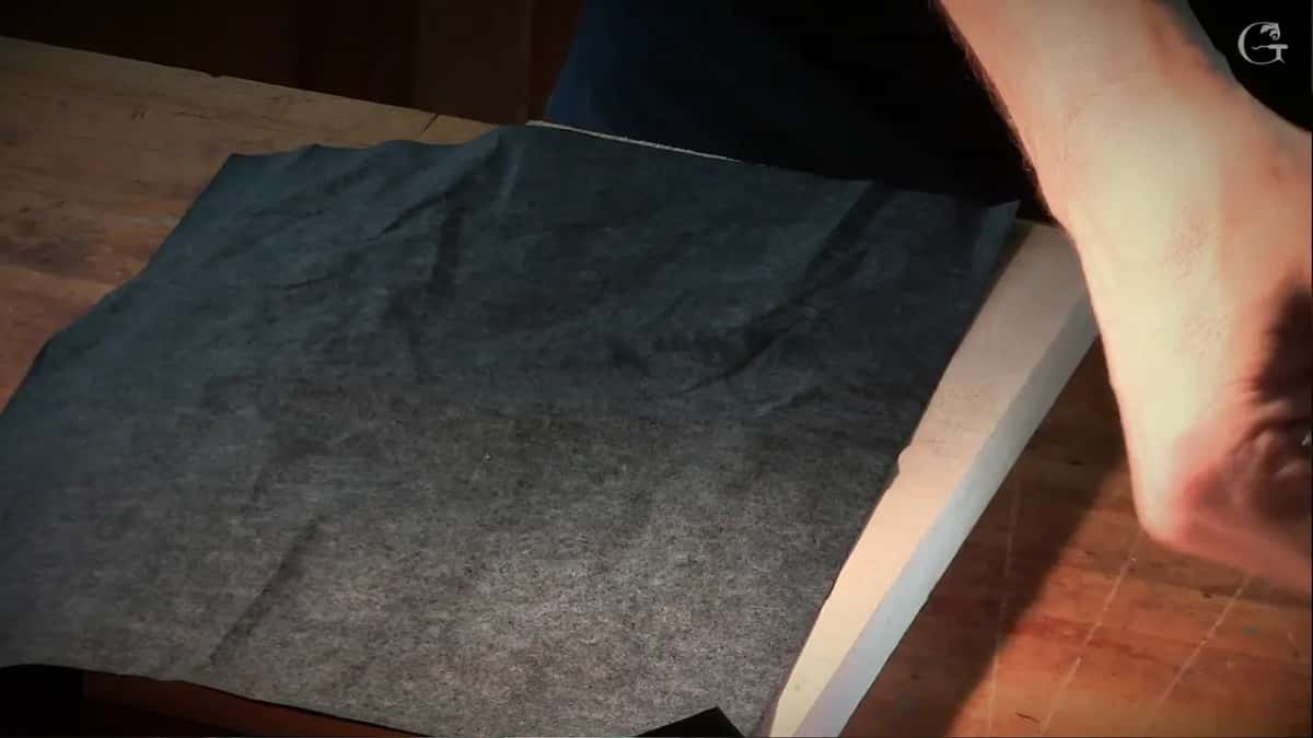 Carbon paper laid down on the blank