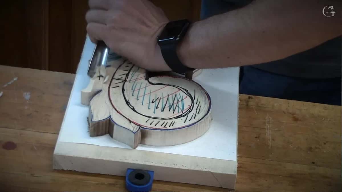 Cutting on, the hand low over the work