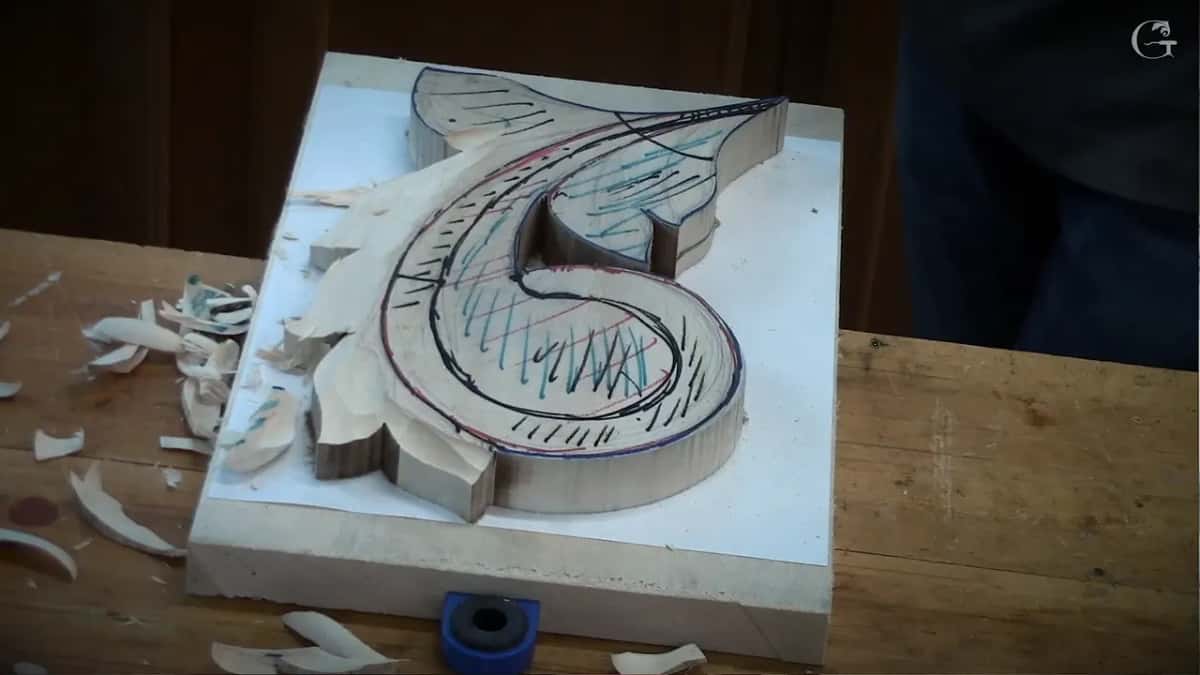 Outer edge roughed down, chips lying all round the board