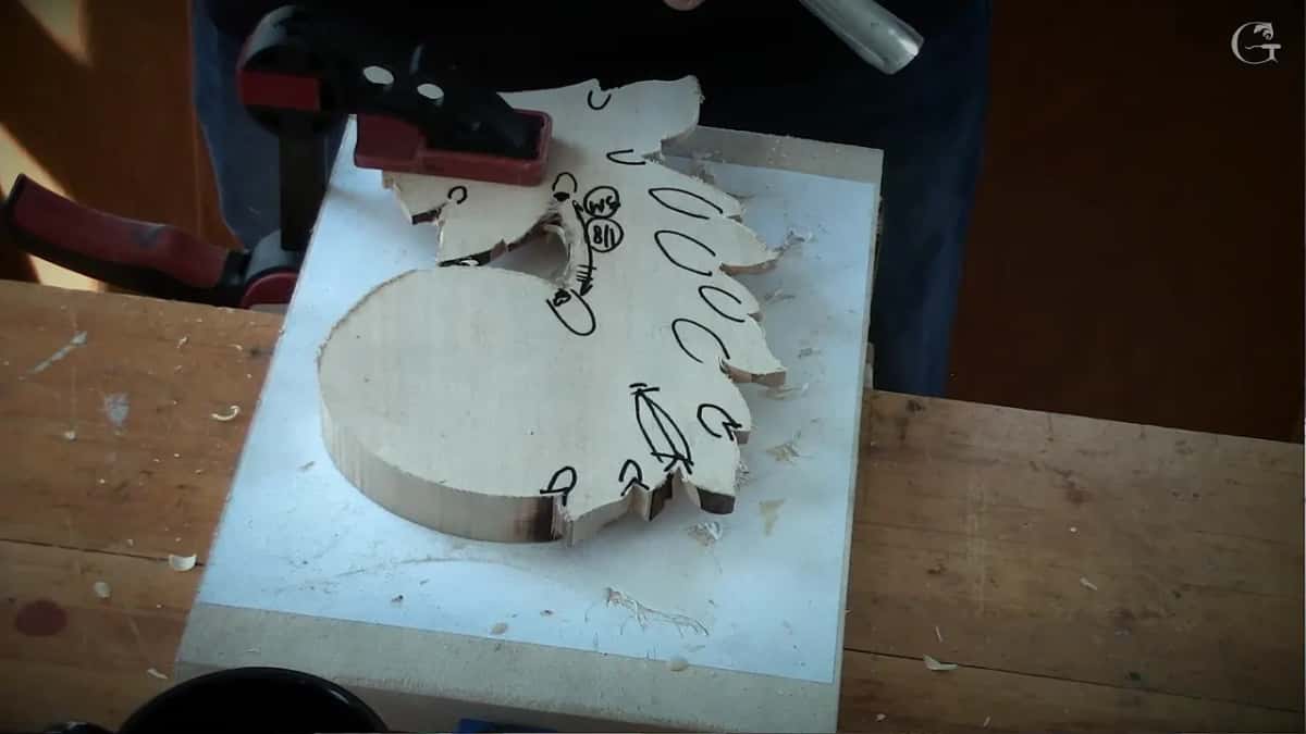 Arrows drawn across the reverse showing the direction of every cut