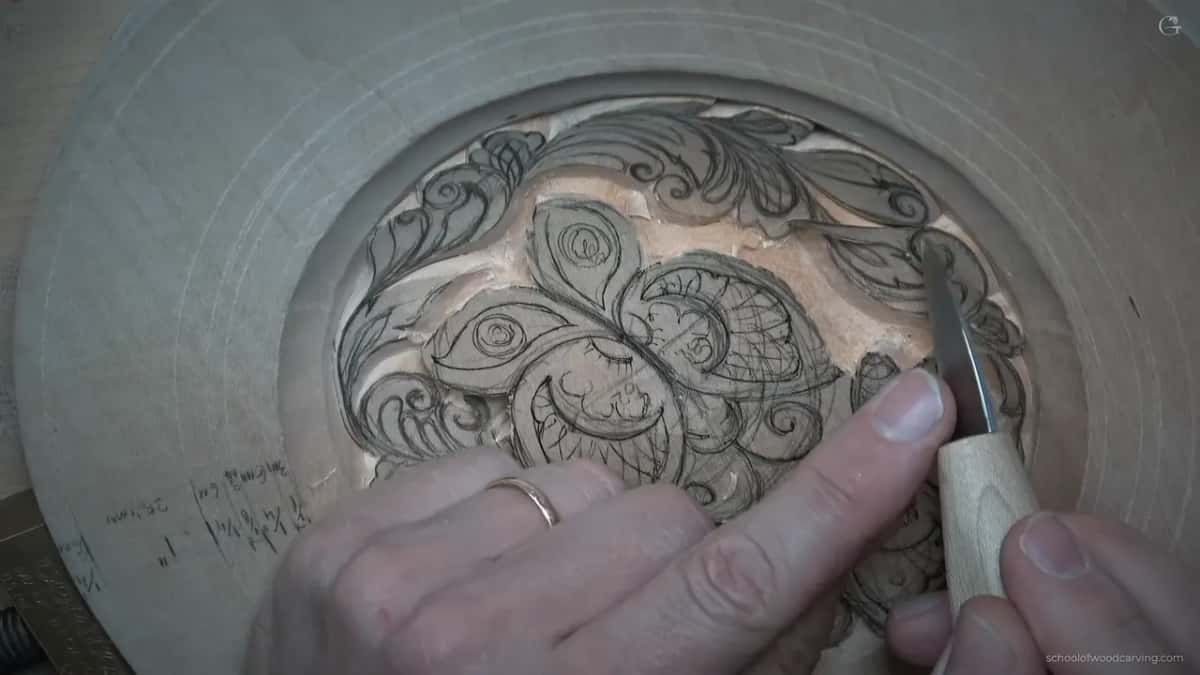 Held almost upright, the blade goes down into the tight end of a curl on the right side