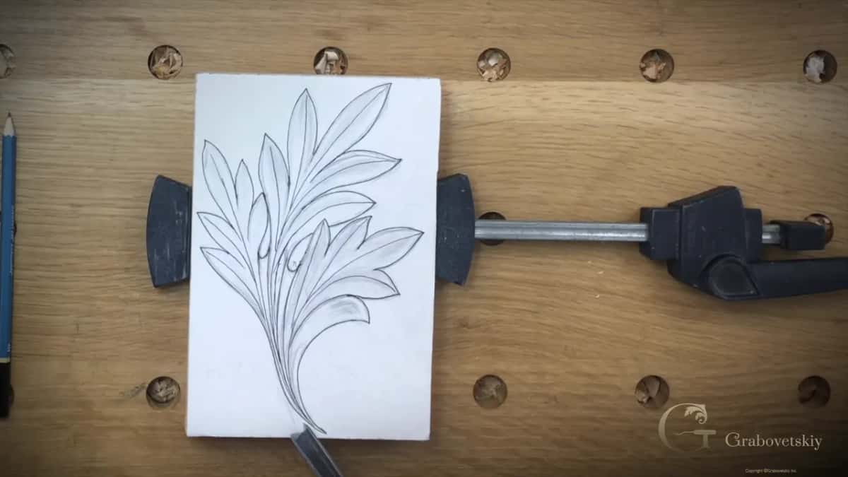 The leaf in outline on the wood