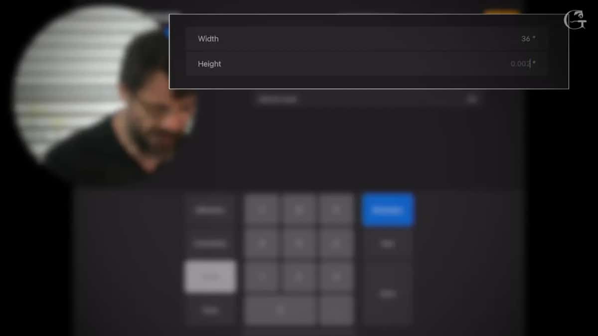 Tablet screen showing a drawing canvas being set up in inches, with the width already typed in as thirty six