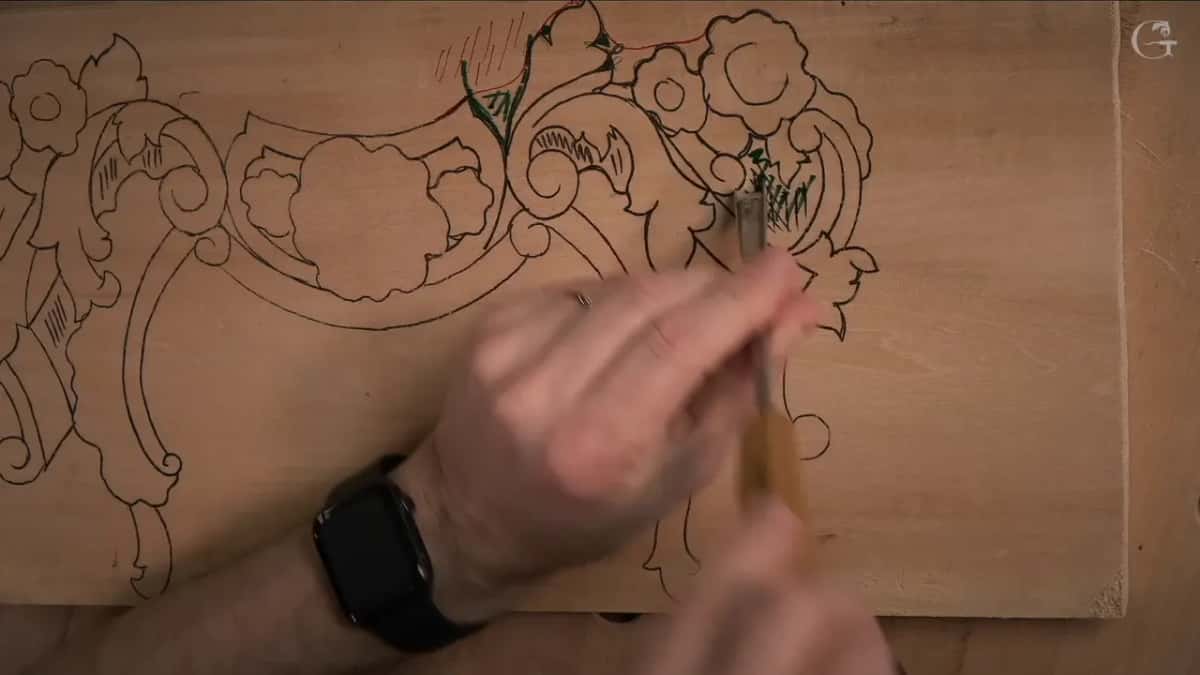 Gouge held to a tight corner of the drawing
