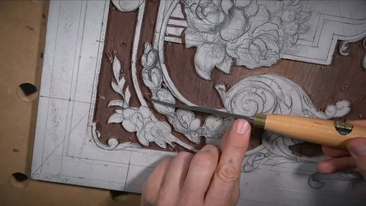The maker's stamp shows along the shank of the grounding tool as it goes into the corner