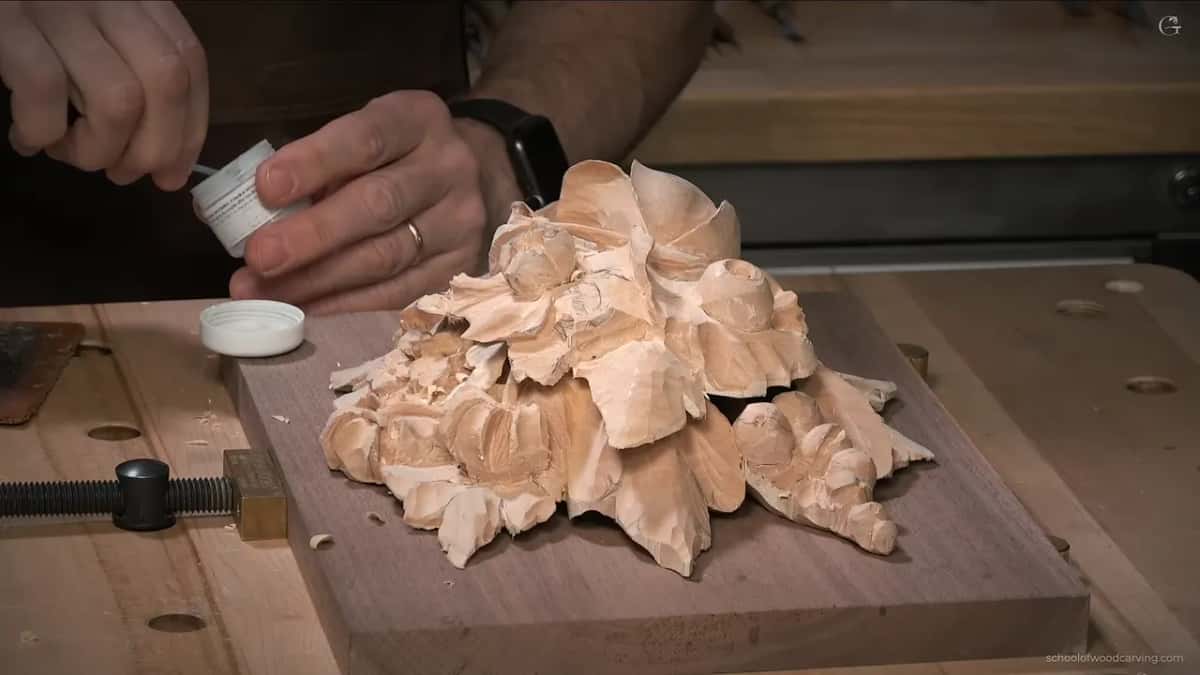 Open paste tub beside the carving