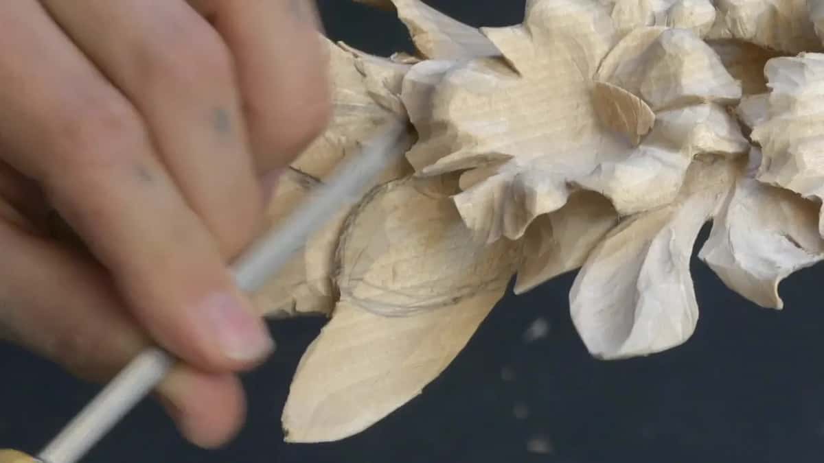 A smaller parting tool, swapped in because the big one was about to hit a flower.
