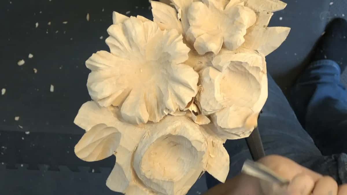 About five millimetres of wood left under the petal, enough for a leaf.