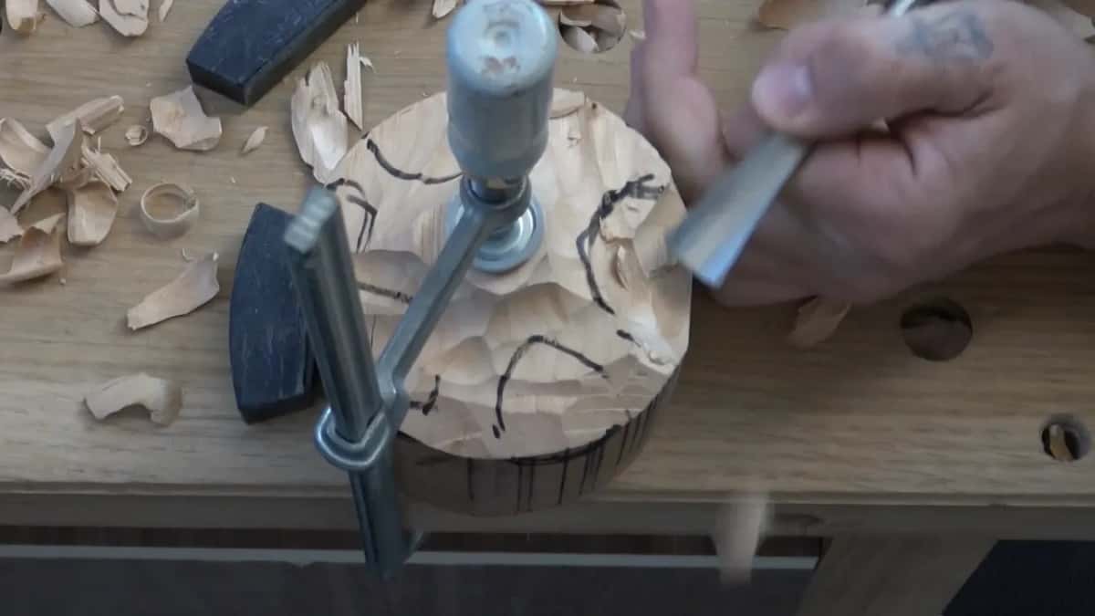 Marker lines, put there for the camera rather than for the carving itself, which is a confession.
