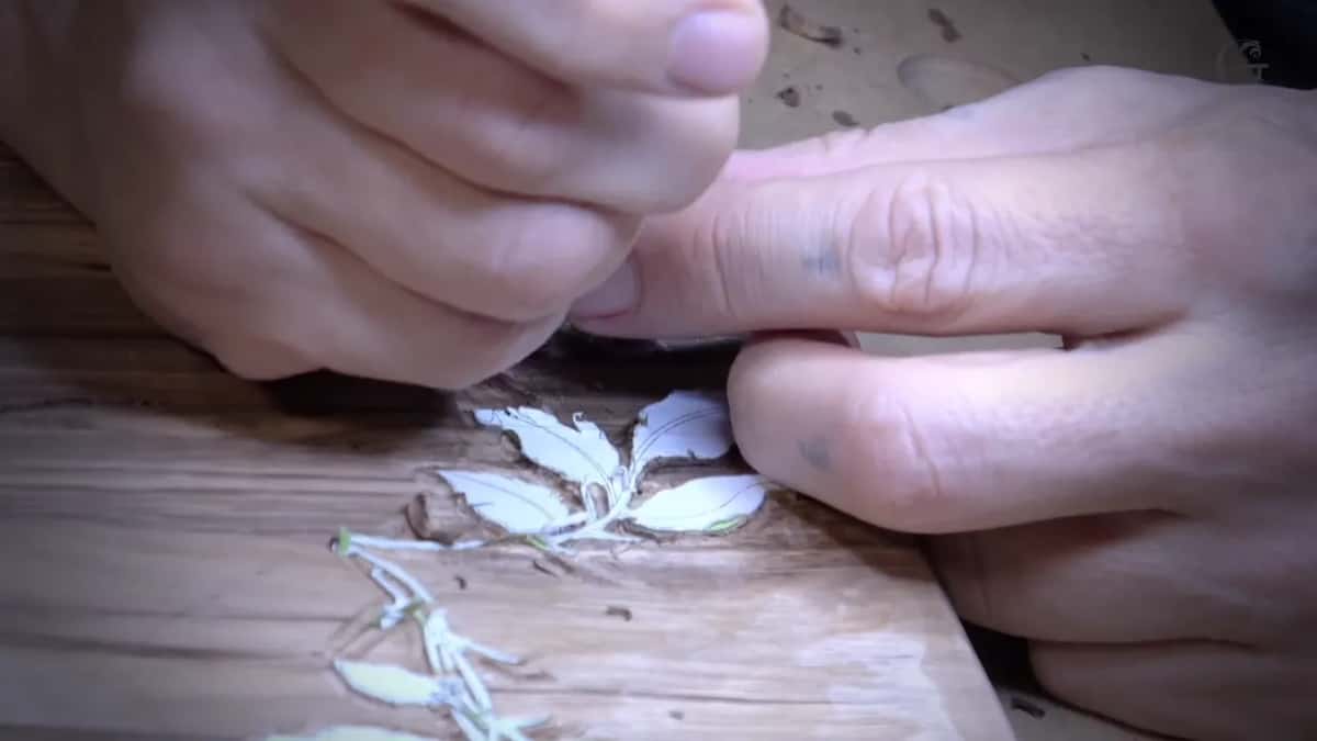 Paper leaves still glued down