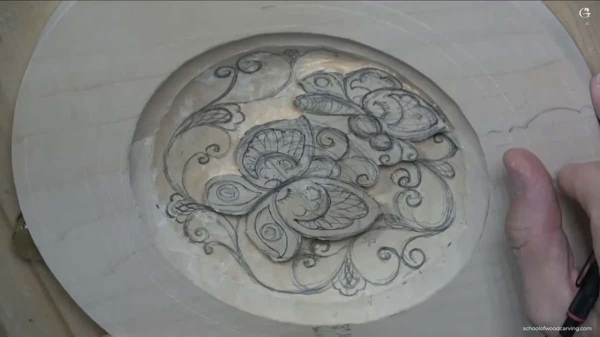 Seen after a turn of the plate, with a scalloped line sketched on the rim