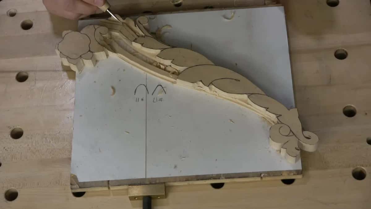 Overhead, profile marks on the board and nothing else in the frame worth looking at.