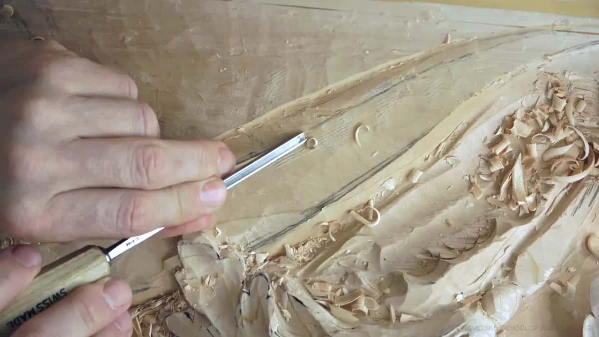 Close up, a narrow gouge stamped SWISS MADE runs down the groove.