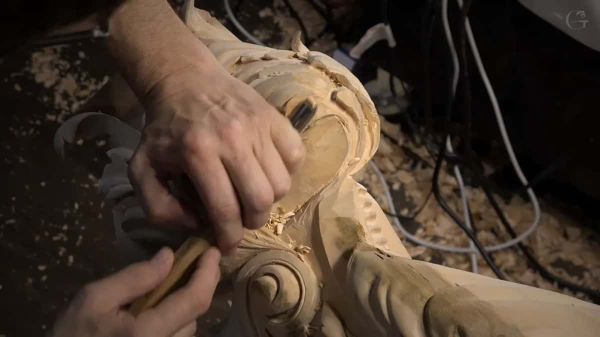Chips around a gouge on a swelling above the spiral.