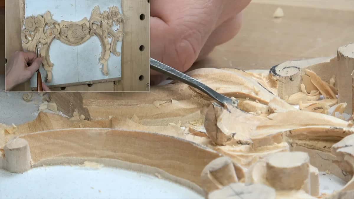 Number three spoon at an eighth of an inch, so shallow it is nearly flat, working the face of the molding