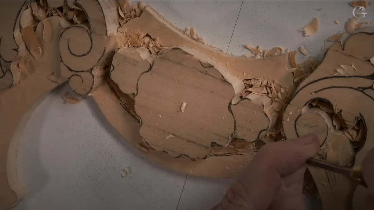 Small gouge working right beside a drawn shape