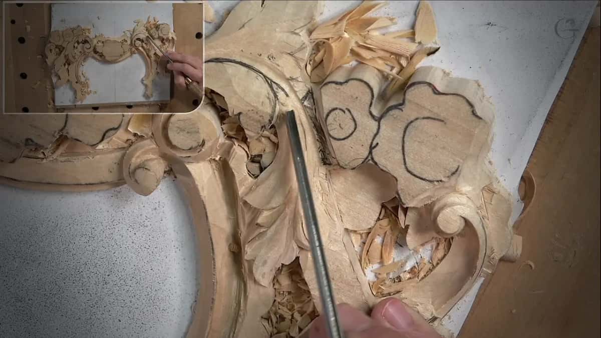Veiner at three millimetres cutting under the leaf so the shape appears to pass beneath the movement above
