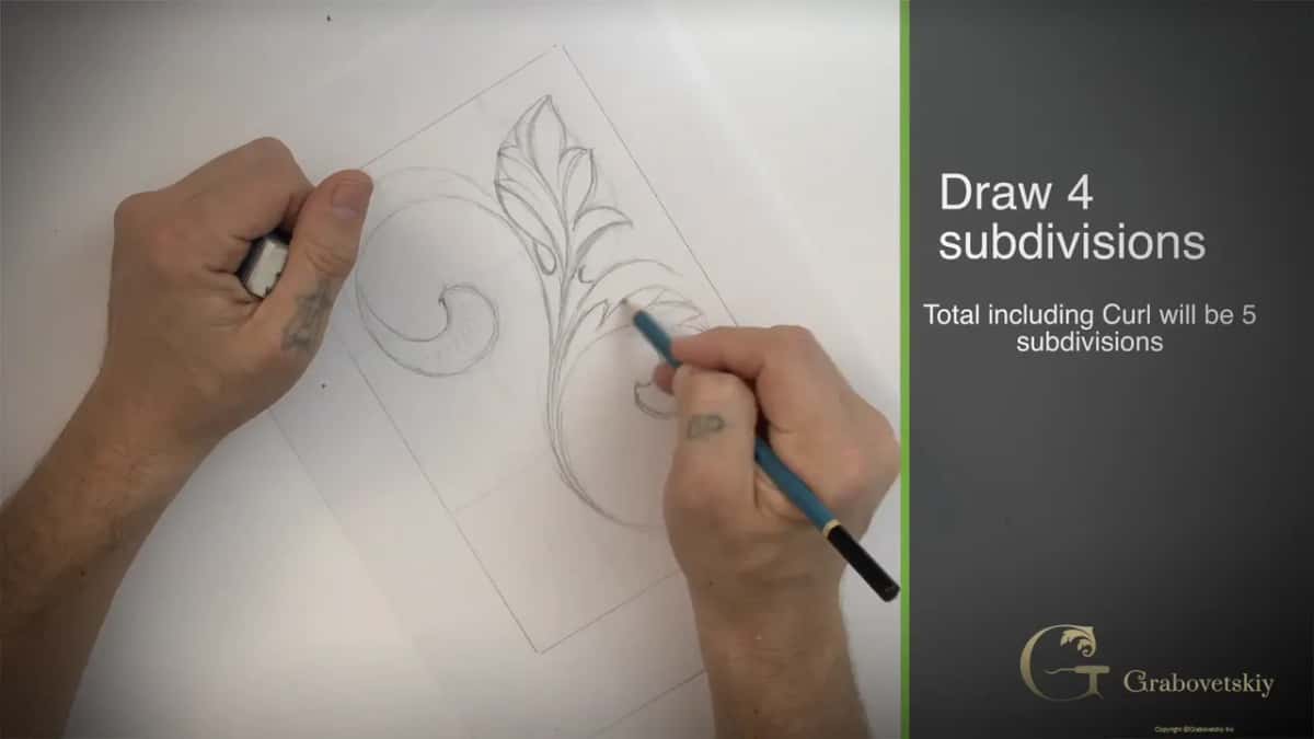 Caption reading draw four subdivisions, total including curl will be five