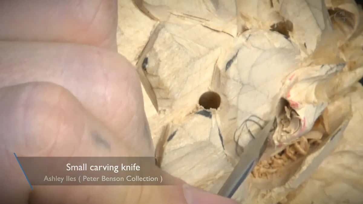 On screen the card reads Small carving knife, Ashley Iles, Peter Benson Collection.
