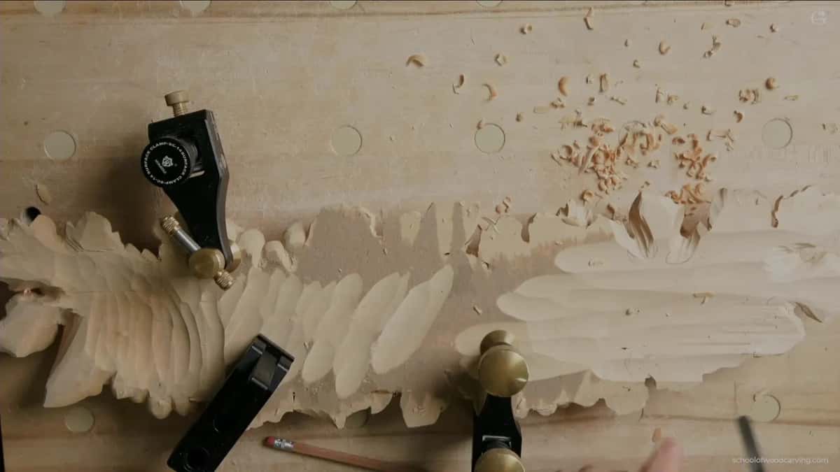 Shavings everywhere on the back as the second round of hollowing goes in