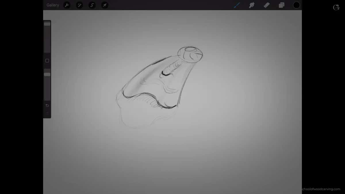 The wavy petal outline drawn out on the tablet.