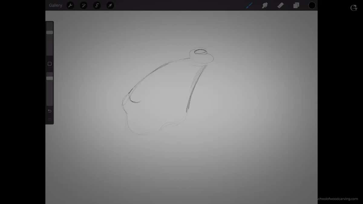 A simple outline of the petal drawn on a tablet screen, one shape and nothing else.