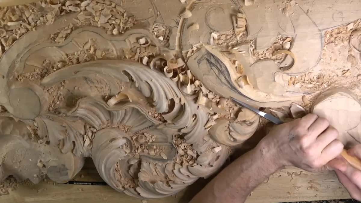 Whole panel in view as a long gouge runs along the edge of the right leaf.