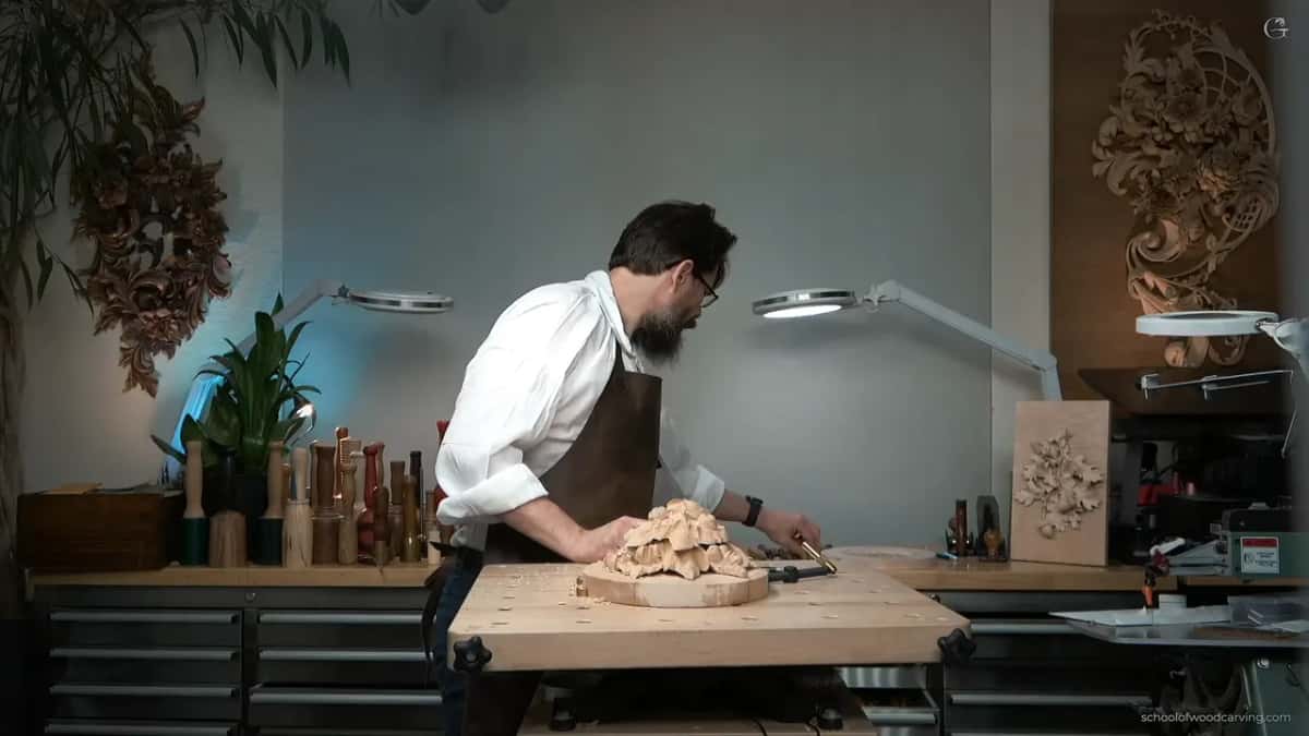 Side on, lamp over the work