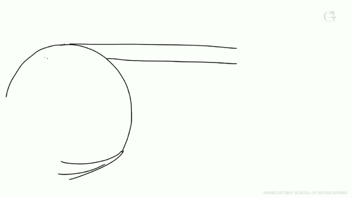 Whiteboard sketch of a grinding wheel as a circle, with a tool coming in from the right.