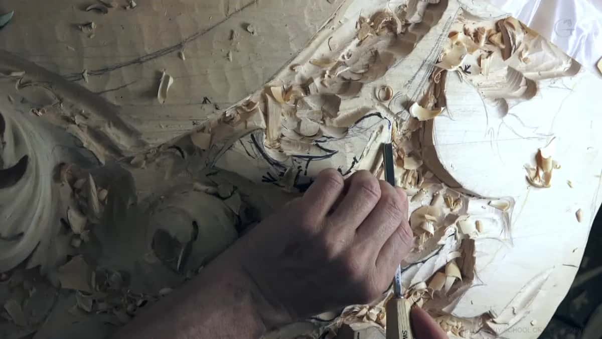 Narrow tool, held straight.