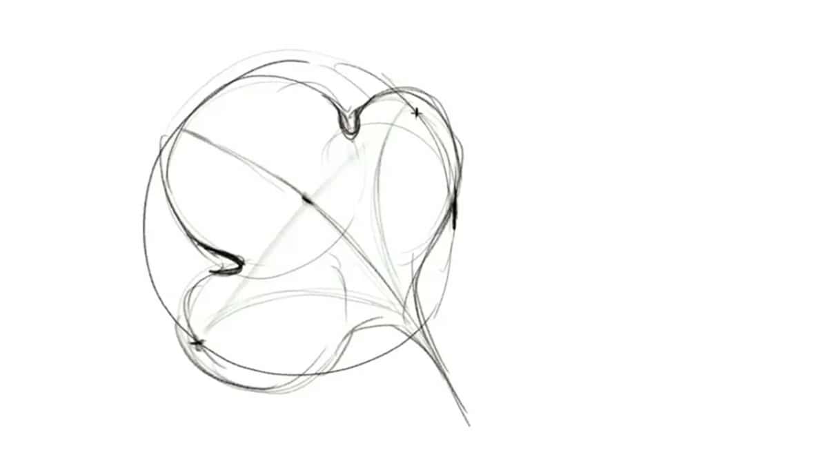 Sketched lobes swell out from the circle edge, a notch at the top where two of them meet
