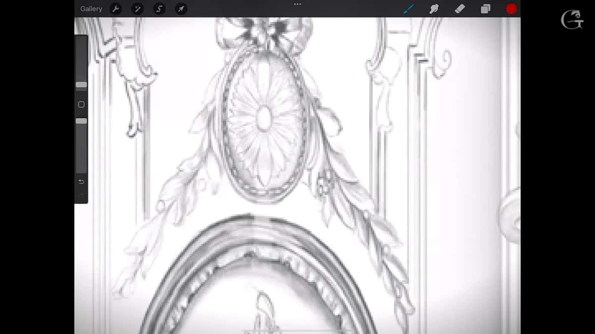 Rosette and bow worked out as a drawing long before any wood is touched
