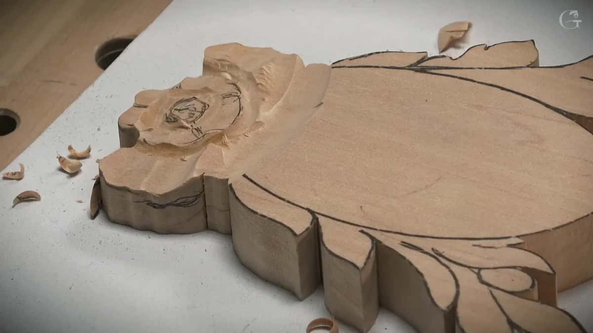 Centre of the rosette roughed out, shavings lying around it