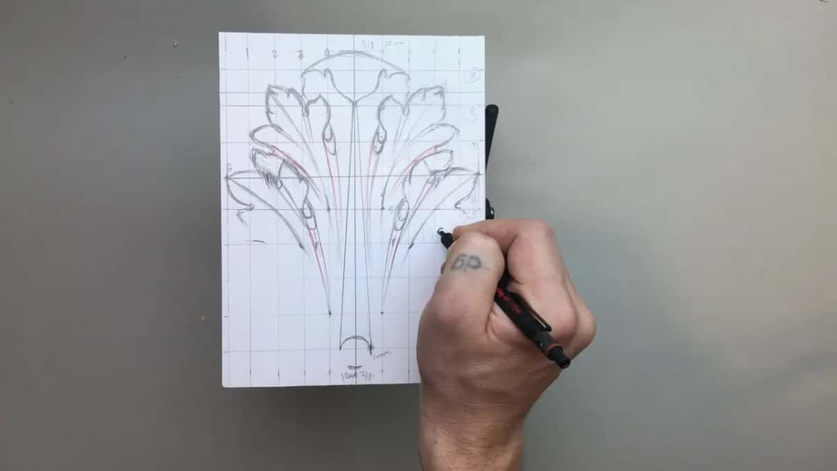 Sheet turned small in frame, pen carrying the subdivisions further in