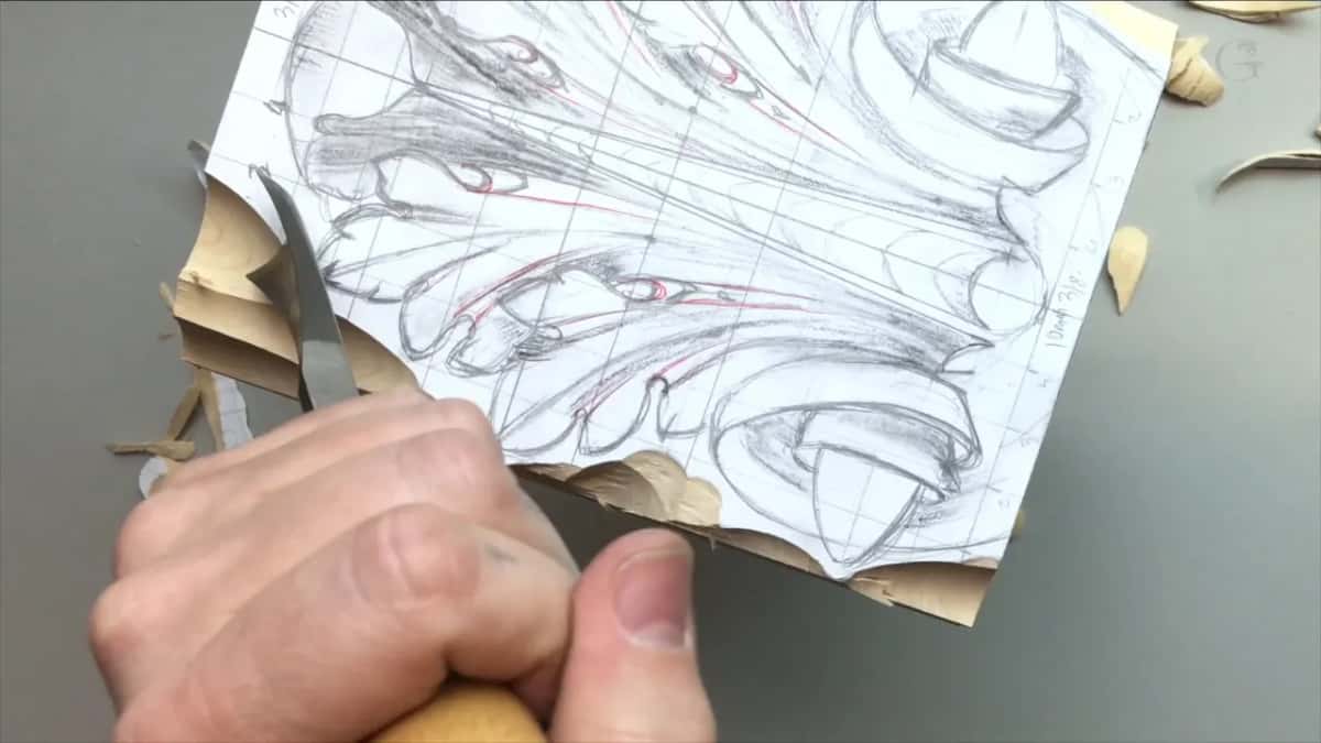 Fist round a handle, blade upright at the paper edge