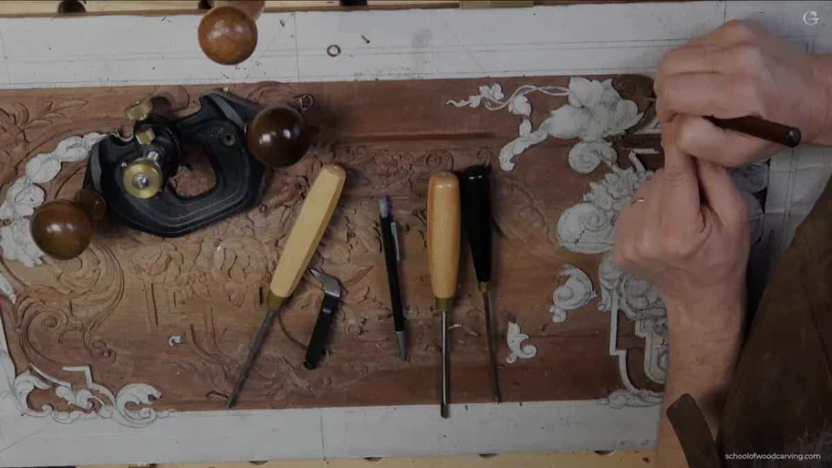 Router plane and a row of gouges laid out across the board, everything I reached for today.