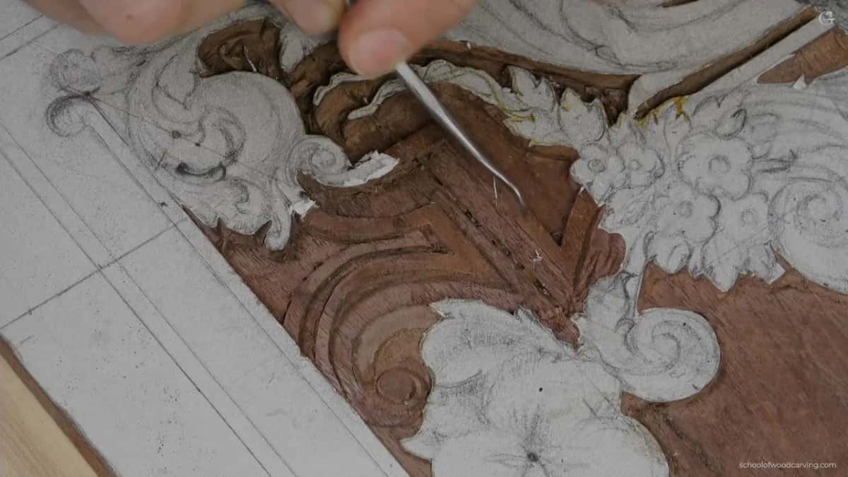 Fine dental pick cleaning out the crack that gets a slip of walnut later on.