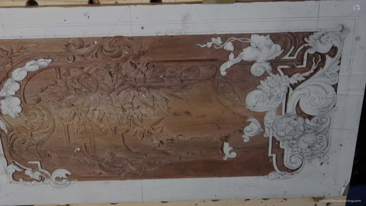 The whole walnut panel as it stood at the end of that session.