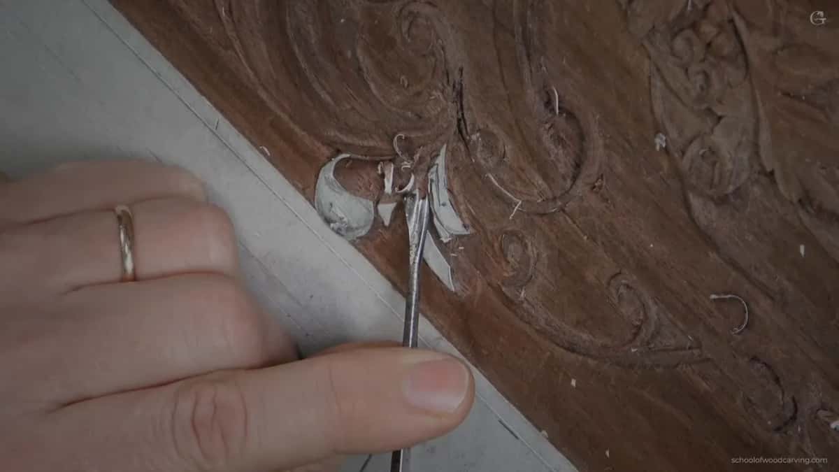 Narrow tool cutting the hollow.