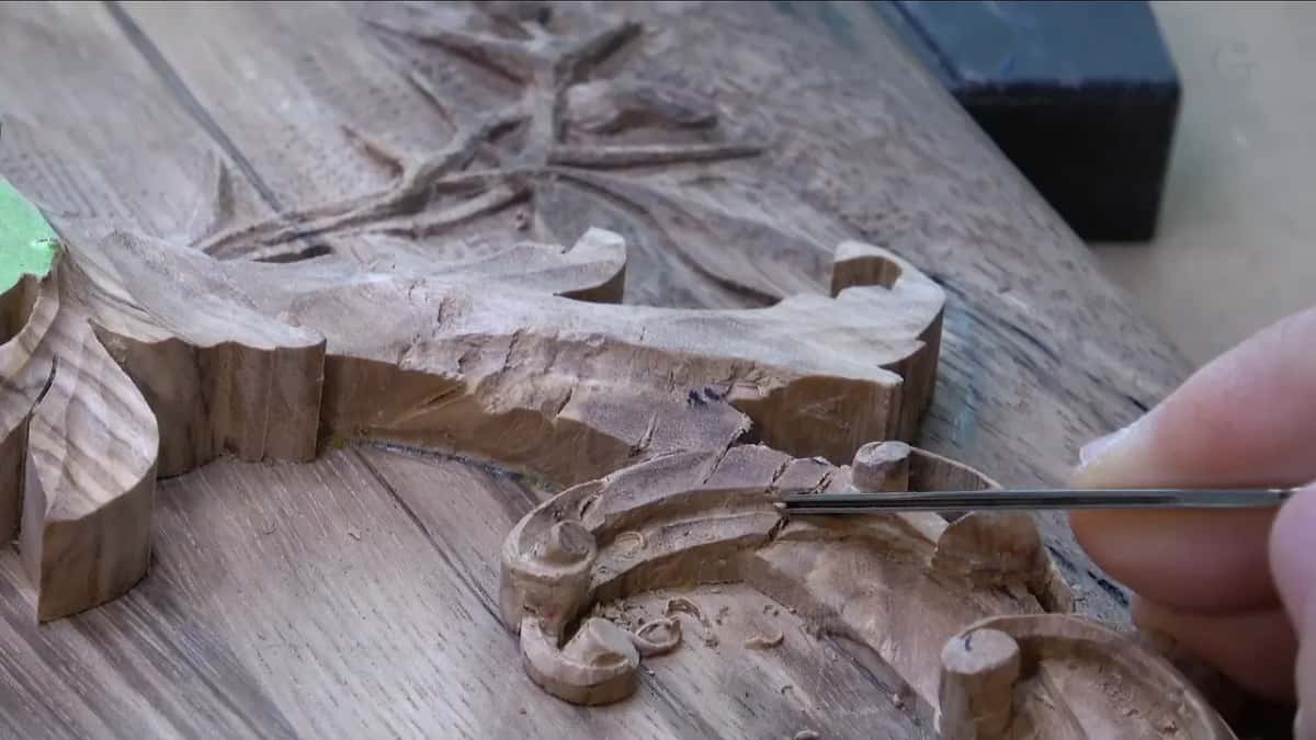 Long thin veiner slipped under the scroll from the right