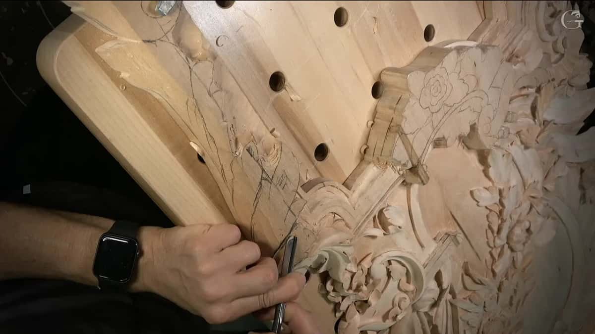 Tool at work with the carved half on the right and the pencil half on the left